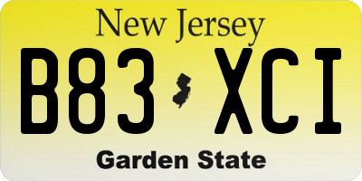 NJ license plate B83XCI