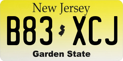 NJ license plate B83XCJ