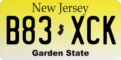 NJ license plate B83XCK