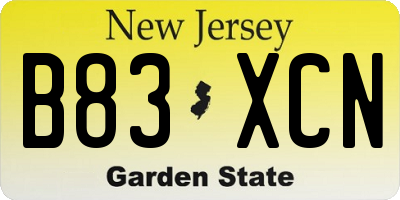 NJ license plate B83XCN