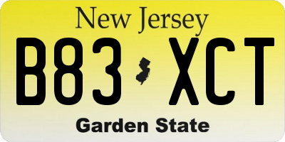 NJ license plate B83XCT