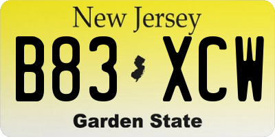NJ license plate B83XCW