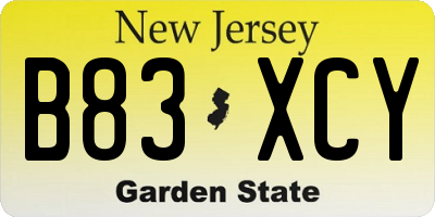 NJ license plate B83XCY