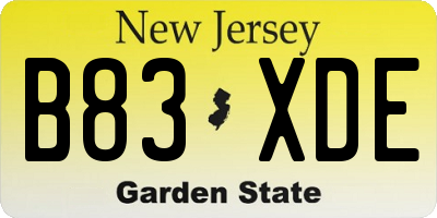 NJ license plate B83XDE