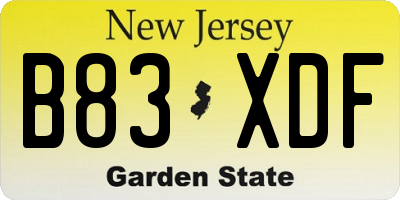 NJ license plate B83XDF