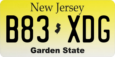 NJ license plate B83XDG