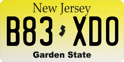 NJ license plate B83XDO