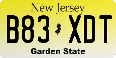 NJ license plate B83XDT