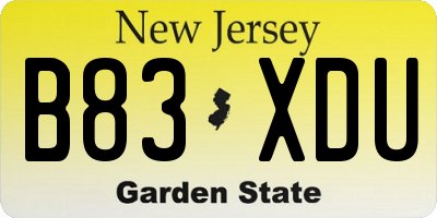 NJ license plate B83XDU