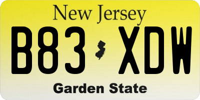 NJ license plate B83XDW