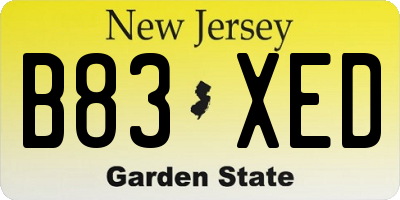 NJ license plate B83XED