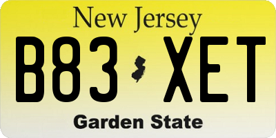 NJ license plate B83XET