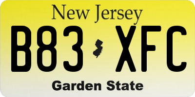 NJ license plate B83XFC