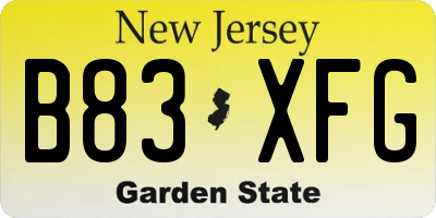 NJ license plate B83XFG