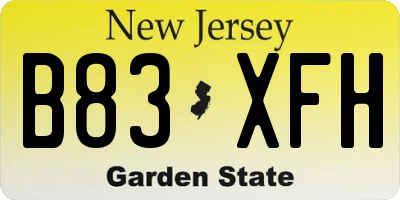 NJ license plate B83XFH