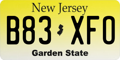 NJ license plate B83XFO