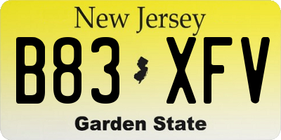 NJ license plate B83XFV