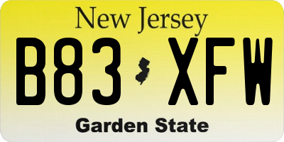 NJ license plate B83XFW