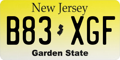 NJ license plate B83XGF