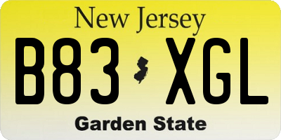 NJ license plate B83XGL