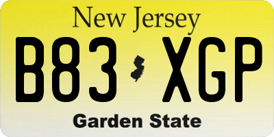 NJ license plate B83XGP