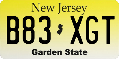 NJ license plate B83XGT