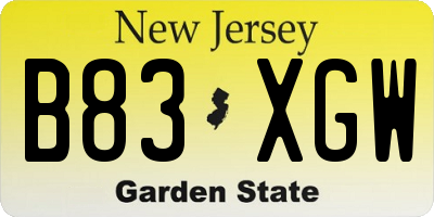 NJ license plate B83XGW