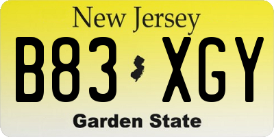 NJ license plate B83XGY
