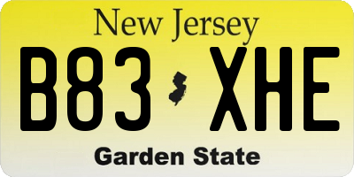 NJ license plate B83XHE