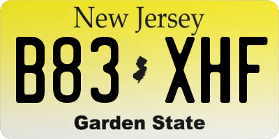 NJ license plate B83XHF