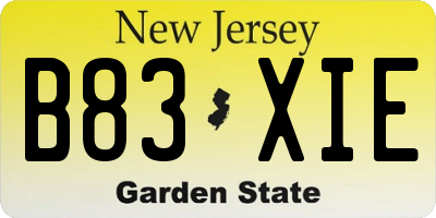 NJ license plate B83XIE