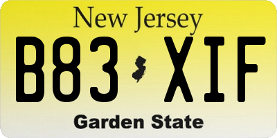 NJ license plate B83XIF