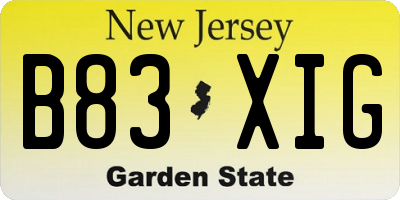 NJ license plate B83XIG