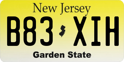 NJ license plate B83XIH