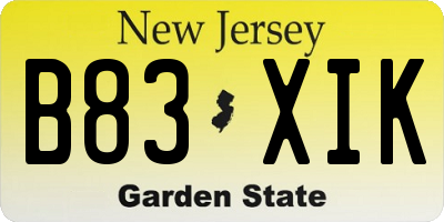 NJ license plate B83XIK