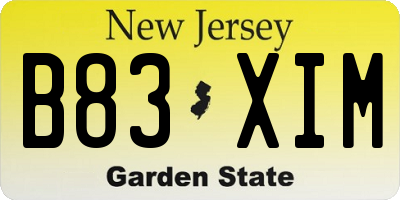 NJ license plate B83XIM