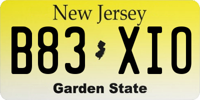 NJ license plate B83XIO