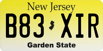 NJ license plate B83XIR