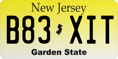 NJ license plate B83XIT