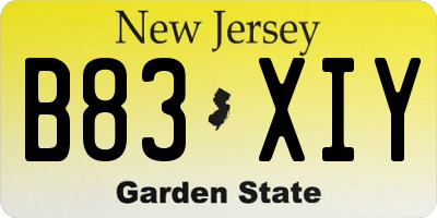 NJ license plate B83XIY