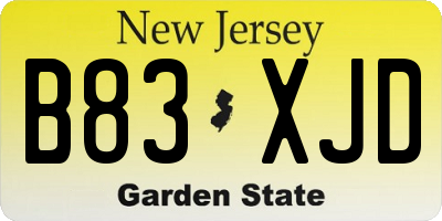 NJ license plate B83XJD