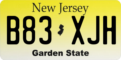 NJ license plate B83XJH