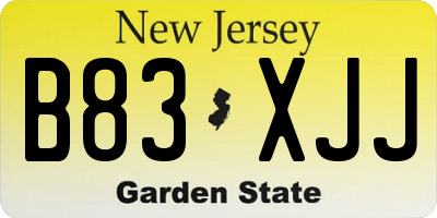 NJ license plate B83XJJ