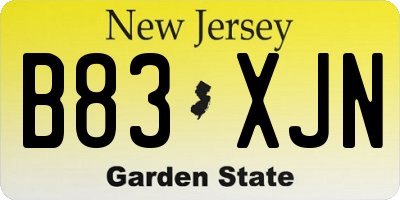 NJ license plate B83XJN