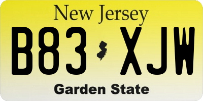 NJ license plate B83XJW