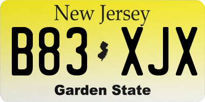 NJ license plate B83XJX