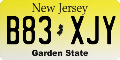 NJ license plate B83XJY