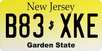 NJ license plate B83XKE