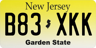 NJ license plate B83XKK