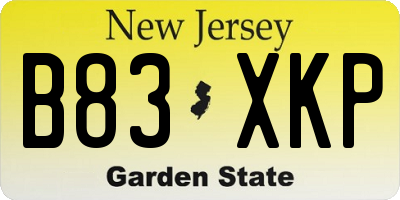 NJ license plate B83XKP